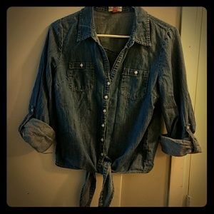 Blue jean tie shirt